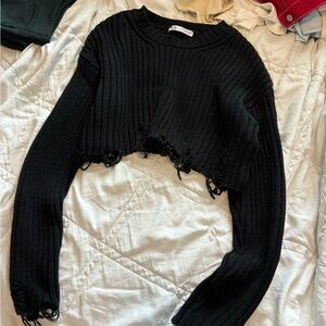Black Cropped Knit Sweater